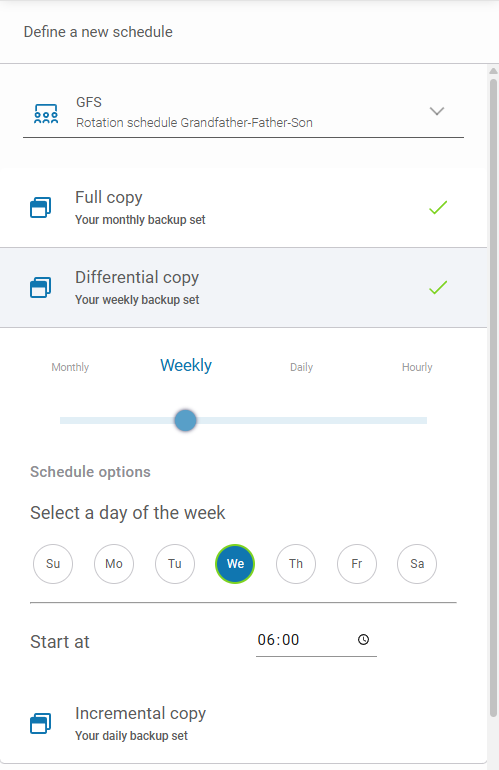 Setting up date and time settings for advanced backup schemes in Xopero ONE
