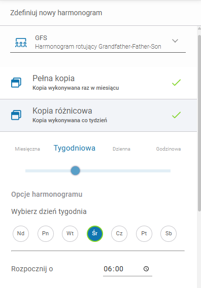 Konfiguracja ustawień daty i czasu dla zaawansowanych schematów backupu w Xopero ONE