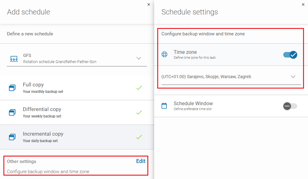 Accessing scheduler time zone settings in Xopero ONE