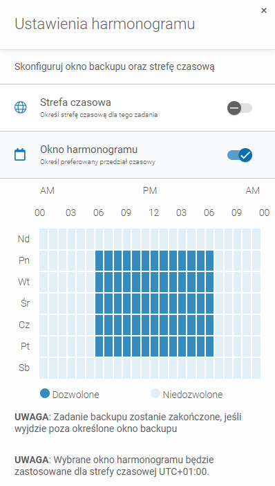 Konfiguracja okna backupu w Xopero ONE Backup&Recovery