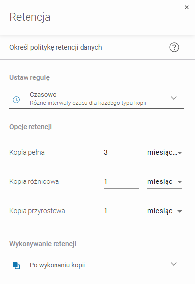 Konfiguracja polityki retencji danych w Xopero ONE Backup&Recovery