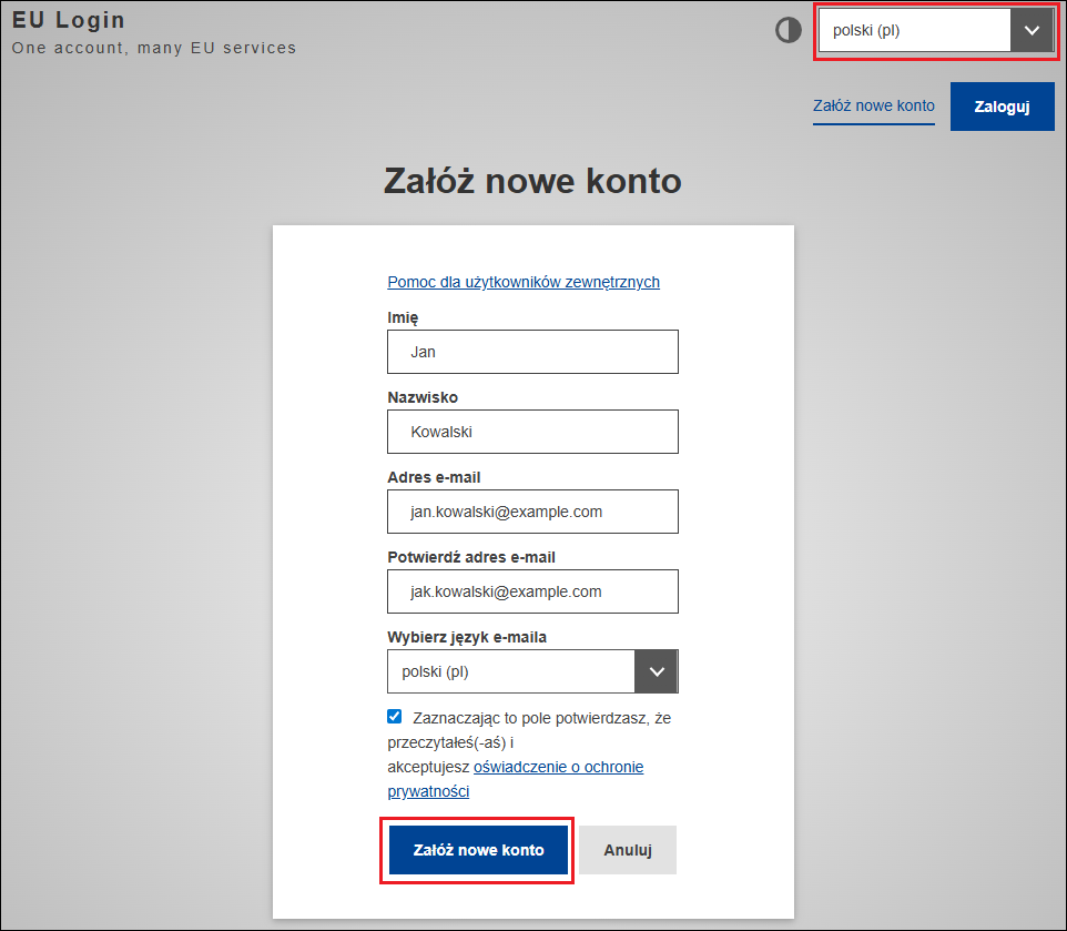 Zakładanie uniwersalnego EU Login do logowania się na stronach UE.