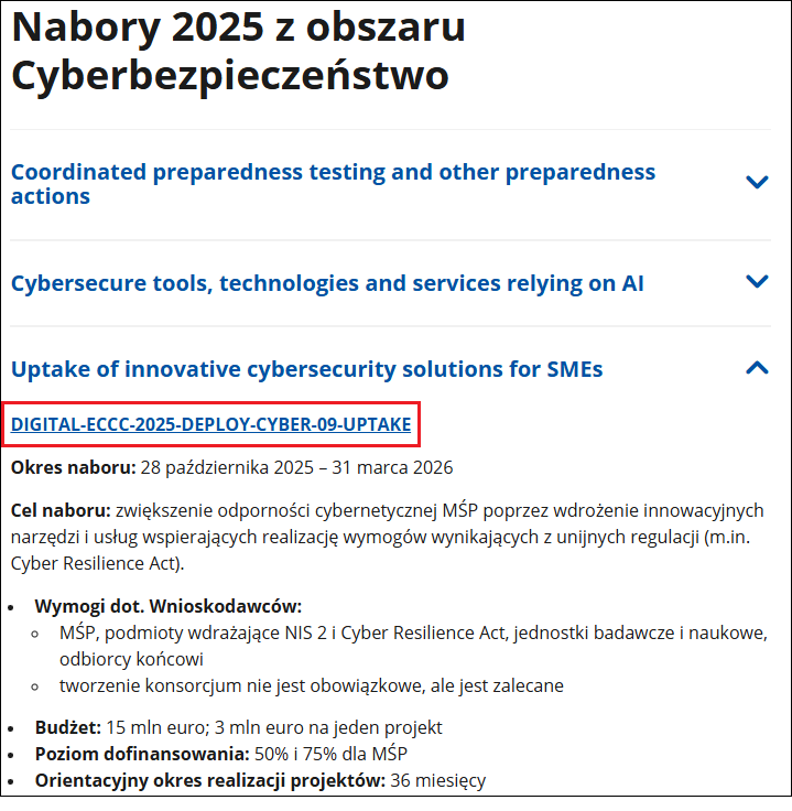 Link do naboru dostępny na stronie Krajowego Punktu Kontaktowego dla Programu Digital Europe