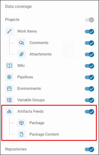 The option switch in Xopero ONE to include or exclude Artifacts Feeds from Azure DevOps backup.
