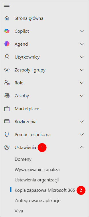 Uzyskiwanie dostępu do natywnego narzędzia Microsoft do backupu za pośrednictwem Centrum administracyjnego Microsoft 365