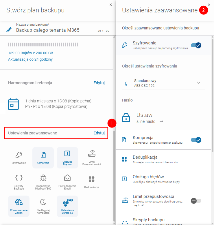 Konfiguracja zaawansowanych ustawień backupu Microsoft 365 w Xopero ONE