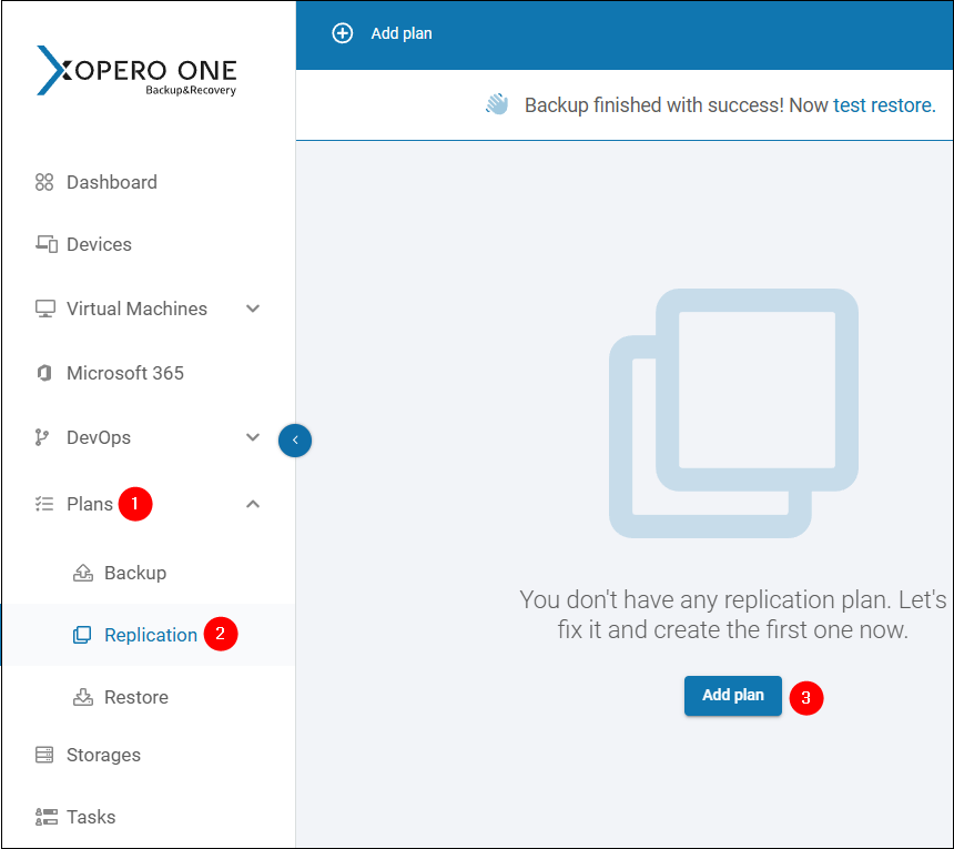 Creating a plan to replicate Microsoft 365 backups in Xopero ONE