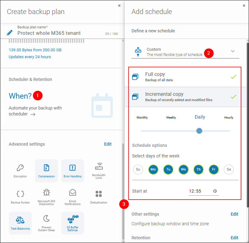 Setting up automated scheduler for Microsoft 365 backups in Xopero ONE