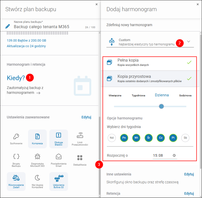 Konfiguracja harmonogramu backupu Microsoft 365 w Xopero ONE
