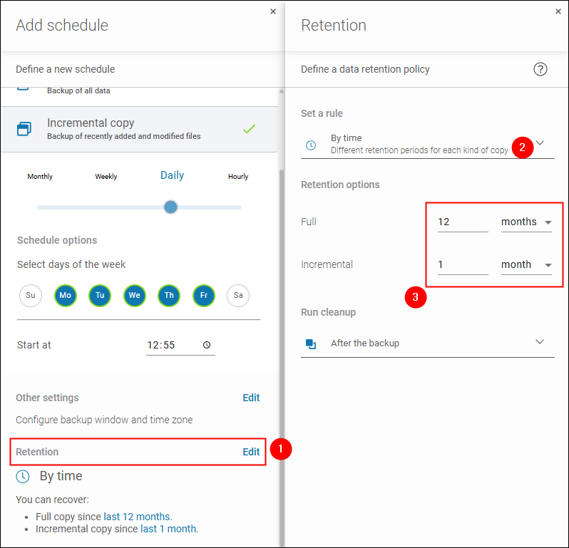 Configuring a long retention period for Microsoft 365 backups in Xopero ONE