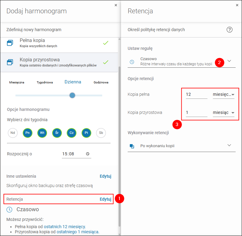 Konfiguracja długiego czasu retencji danych Microsoft 365 w Xopero ONE