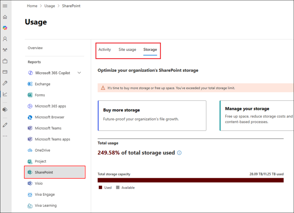 Check Microsoft 365 apps usage in the Microsoft 365 Admin Center to plan your backups and backup storage.