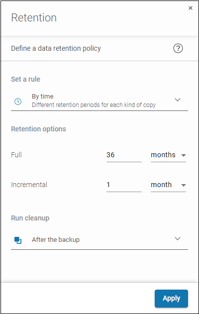 Set up long retention period for backed-up Microsoft 365 data to satisfy organization and regulation-related needs.