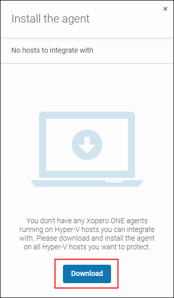 Panel with the Hyper-V backup agent download button – click "Download" to start the process.