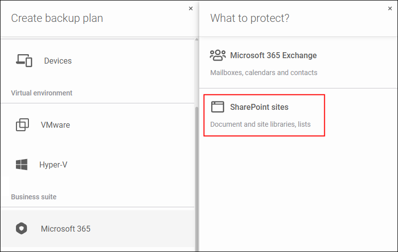 With Xopero ONE, you can protect SharePoint Online sites along with related documents, lists, and more.