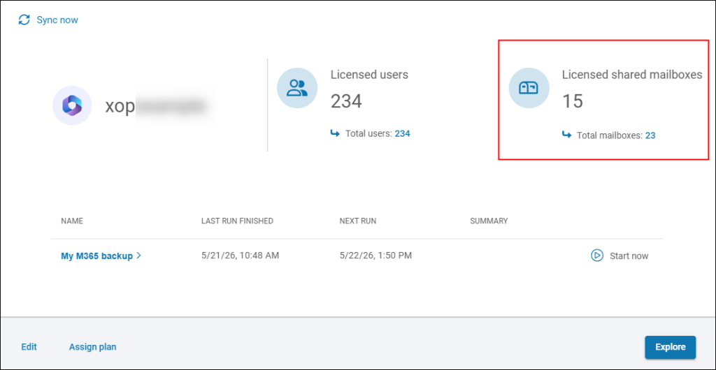 Xopero ONE supports backup of shared mailboxes in Microsoft 365.