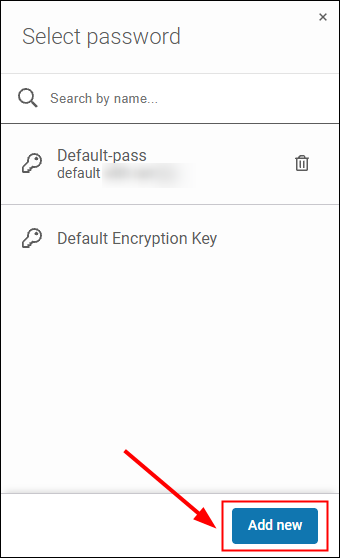 Pane with existing decryption keys. You can choose a key from the list or create a new one by clicking "Add" in the bottom right corner.
